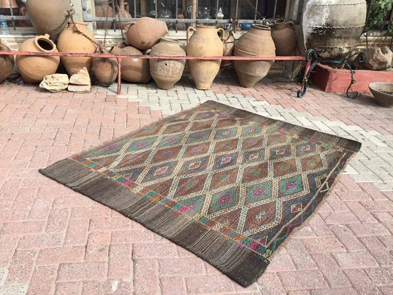 Vintage Handwoven Wool Rug 183cm x 145cm Central Turkey