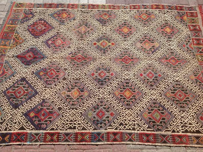 Vintage Handwoven Wool Rug 201cm x 148cm from Turkey