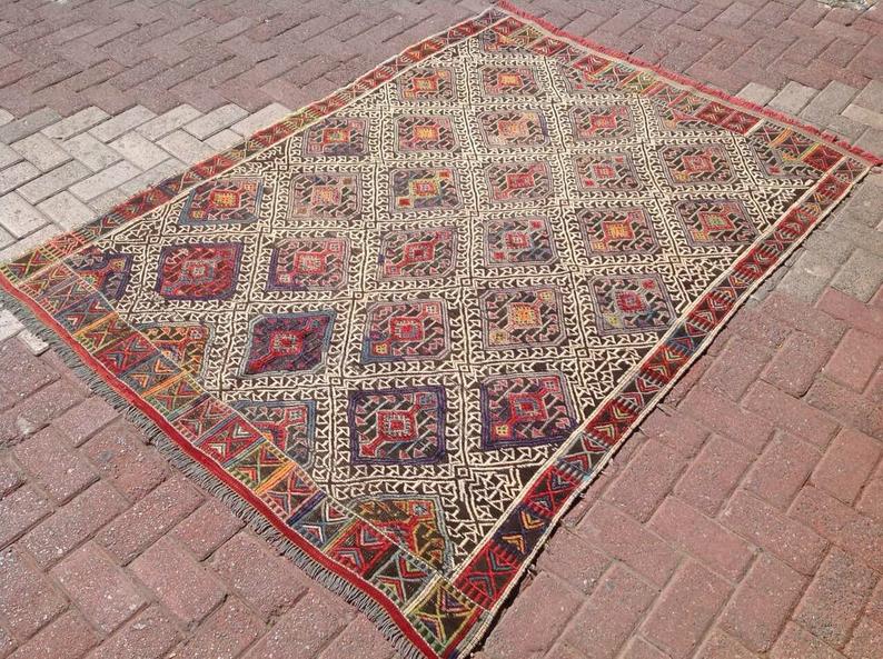 Vintage Handwoven Wool Rug 201cm x 148cm from Turkey