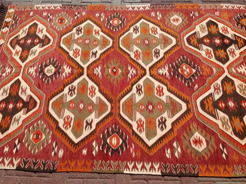 Vintage Handwoven Wool Rug 242cm x 164cm Central Turkey
