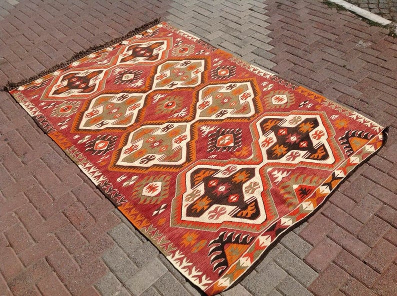 Vintage Handwoven Wool Rug 242cm x 164cm Central Turkey