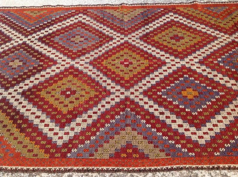 Vintage Handwoven Wool Rug 317cm x 218cm Diamond Design
