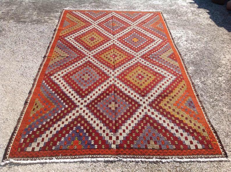Vintage Handwoven Wool Rug 317cm x 218cm Diamond Design