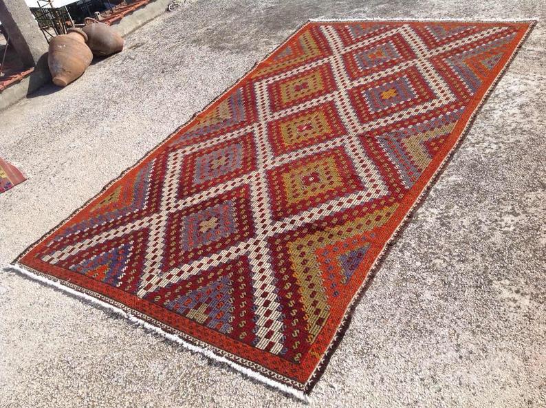 Vintage Handwoven Wool Rug 317cm x 218cm Diamond Design