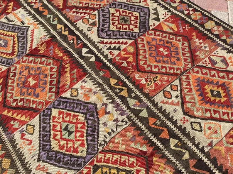 Vintage Handwoven Wool Rug 330cm x 142cm Unique Design