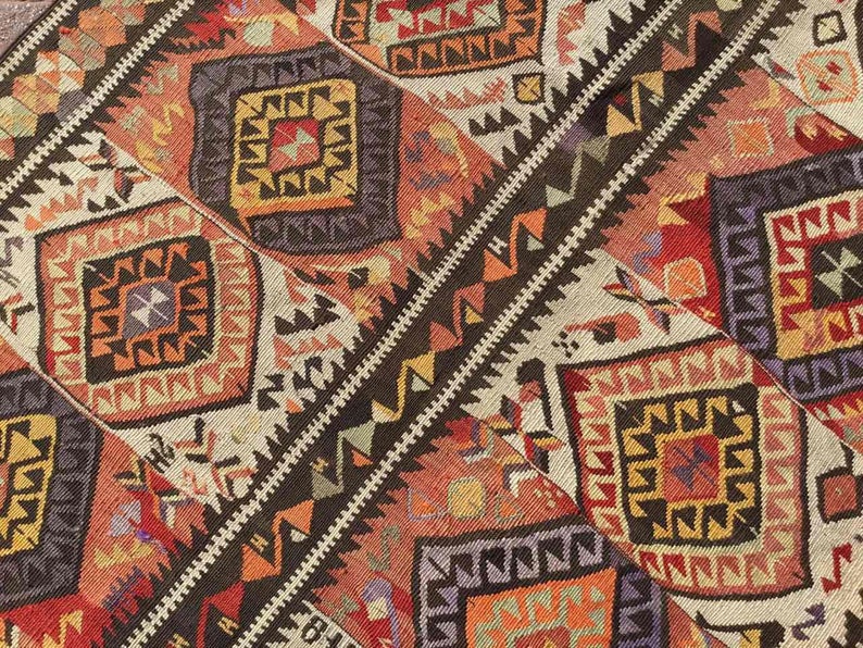 Vintage Handwoven Wool Rug 330cm x 142cm Unique Design