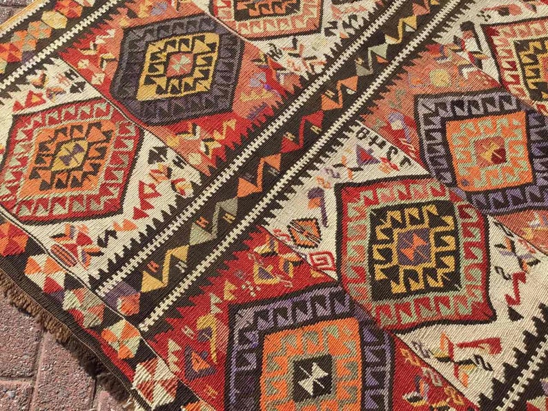 Vintage Handwoven Wool Rug 330cm x 142cm Unique Design
