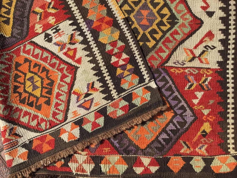 Vintage Handwoven Wool Rug 330cm x 142cm Unique Design