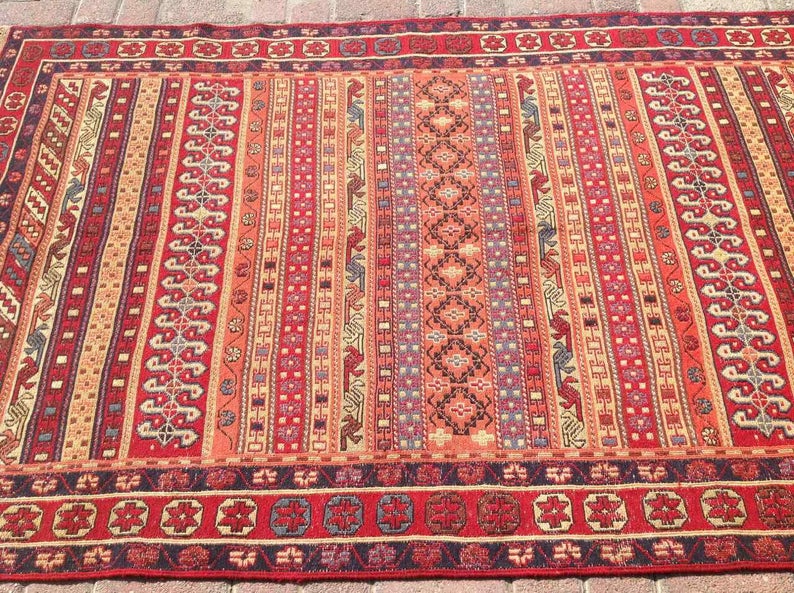 Vintage Handwoven Wool Sumak Kilim Rug 193cm x 120.5cm