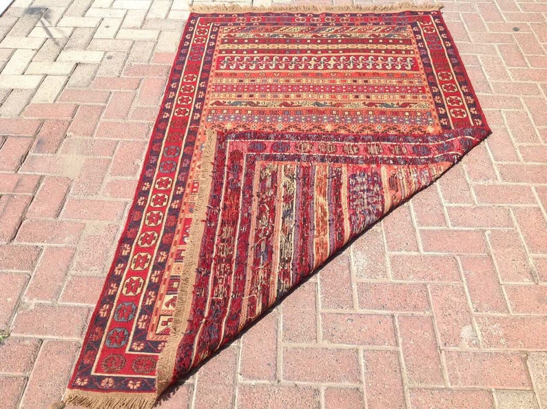 Vintage Handwoven Wool Sumak Kilim Rug 193cm x 120.5cm