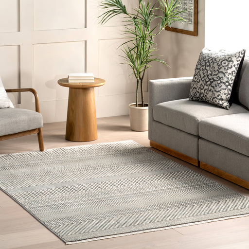 Vintage-Inspired Geometric Fringed Area Rug 160x230 cm Light Grey