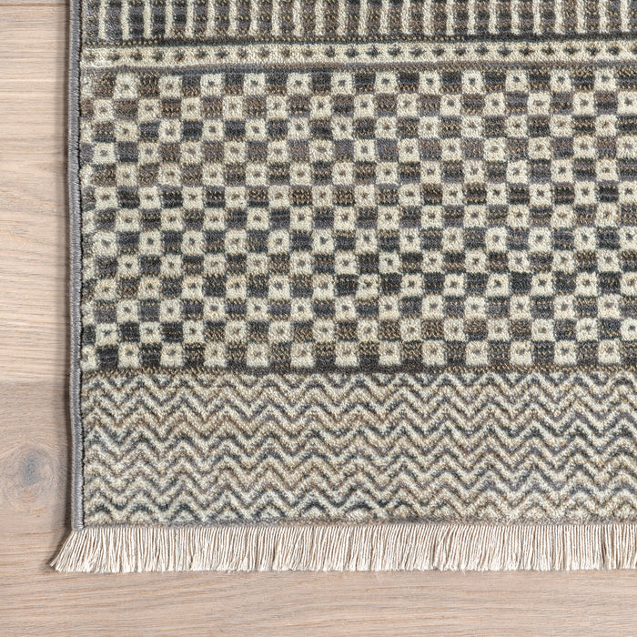 Vintage-Inspired Geometric Fringed Area Rug 160x230 cm Light Grey