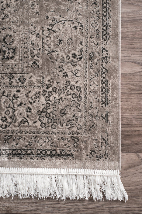 Vintage-Inspired Light Brown Medallion Fringe Area Rug