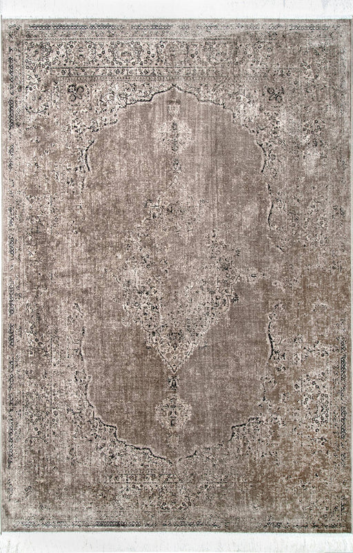 Vintage-Inspired Light Brown Medallion Fringe Area Rug