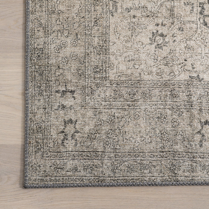 Tappeto vintage in misto iuta da 150 cm con design a medaglione grigio