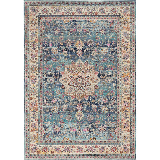 Vintage Kashan VKA01 Traditional Persian Vintage Distressed Shimmer Floral Oushak Border Flatweave Blue Rug