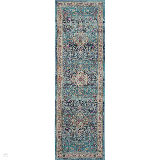 Vintage Kashan VKA01 Traditional Persian Vintage Distressed Shimmer Floral Oushak Border Flatweave Blue Runner