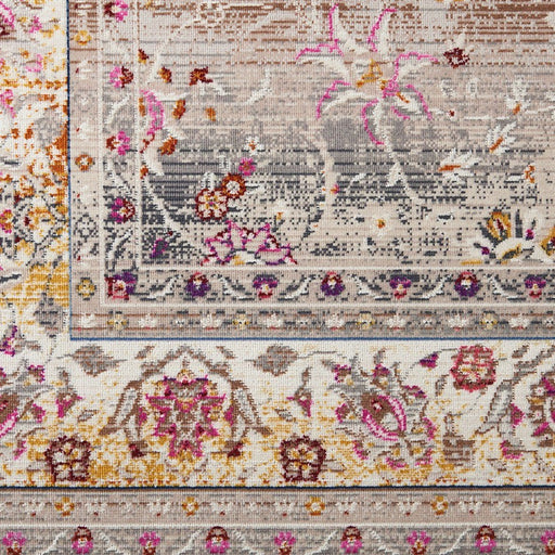 Vintage Kashan VKA01 Traditional Persian Vintage Distressed Shimmer Floral Oushak Border Flatweave Grey Round Rug