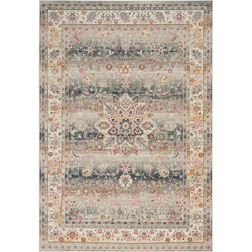 Vintage Kashan VKA01 Traditional Persian Vintage Distressed Shimmer Floral Oushak Border Flatweave Grey Rug