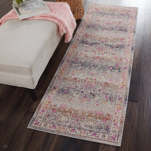 Vintage Kashan VKA01 Traditional Persian Vintage Distressed Shimmer Floral Oushak Border Flatweave Grey Runner
