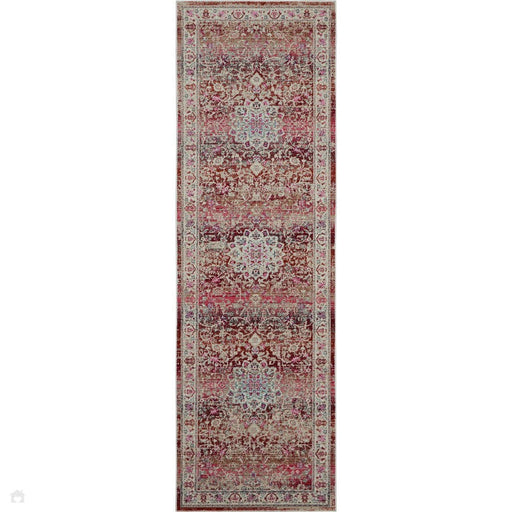 Vintage Kashan VKA01 Traditional Persian Vintage Distressed Shimmer Floral Oushak Border Flatweave Red Runner