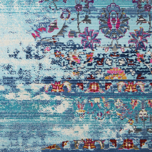 Vintage Kashan VKA02 Traditional Persian Vintage Distressed Shimmer Floral Ornate Herati Border Flatweave Blue Round Rug