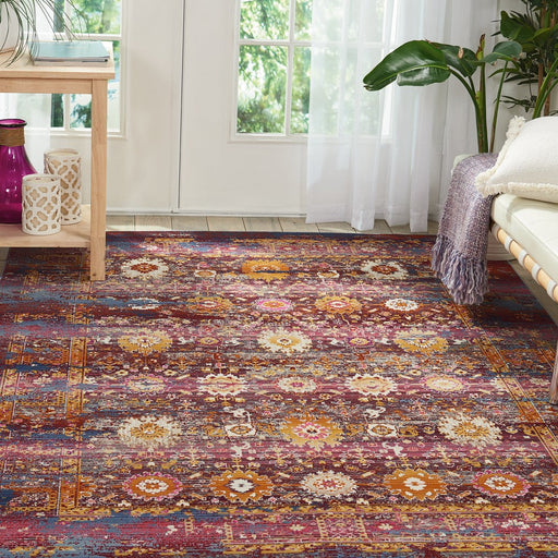 Vintage Kashan VKA03 Traditional Persian Vintage Distressed Shimmer Floral Ornate Oushak Border Flatweave Red/Multicolour Rug