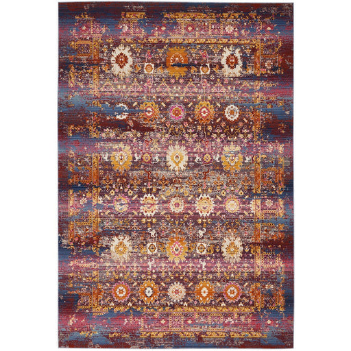 Vintage Kashan VKA03 Traditional Persian Vintage Distressed Shimmer Floral Ornate Oushak Border Flatweave Red/Multicolour Rug