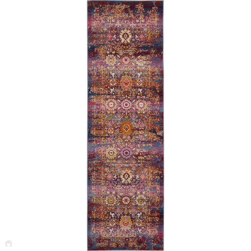 Vintage Kashan VKA03 Traditional Persian Vintage Distressed Shimmer Floral Ornate Oushak Border Flatweave Red/Multicolour Runner