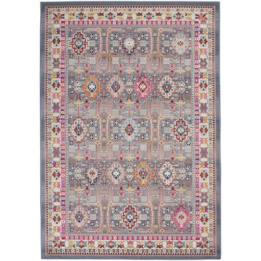 Vintage Kashan VKA05 Traditional Persian Vintage Distressed Shimmer Floral Ornate Border Flatweave Grey/Multicolour Rug