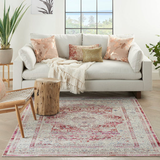 Vintage Kashan VKA07 Traditional Persian Vintage Distressed Shimmer Floral Medallion Ornate Border Flatweave Red/Ivory Rug