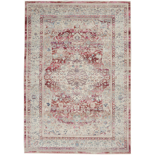 Vintage Kashan VKA07 Traditional Persian Vintage Distressed Shimmer Floral Medallion Ornate Border Flatweave Red/Ivory Rug