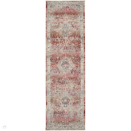 Vintage Kashan VKA07 Traditional Persian Vintage Distressed Shimmer Floral Medallion Ornate Border Flatweave Red/Ivory Runner