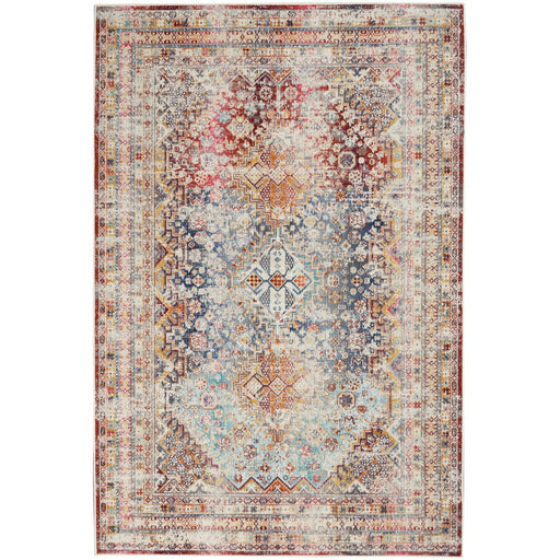 Vintage Kashan VKA09 Traditional Persian Vintage Distressed Shimmer Floral Medallion Ornate Border Flatweave Multicolour Rug