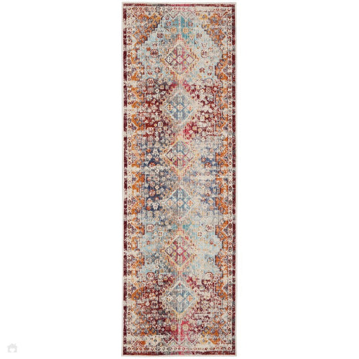 Vintage Kashan VKA09 Traditional Persian Vintage Distressed Shimmer Floral Medallion Ornate Border Flatweave Multicolour Runner