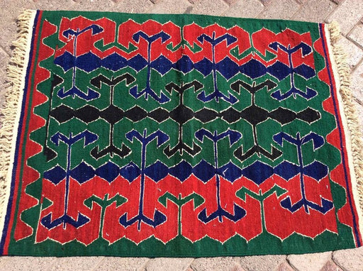 Vintage Kilim Rug 110cm x 84cm Green Bathroom Kitchen Decor