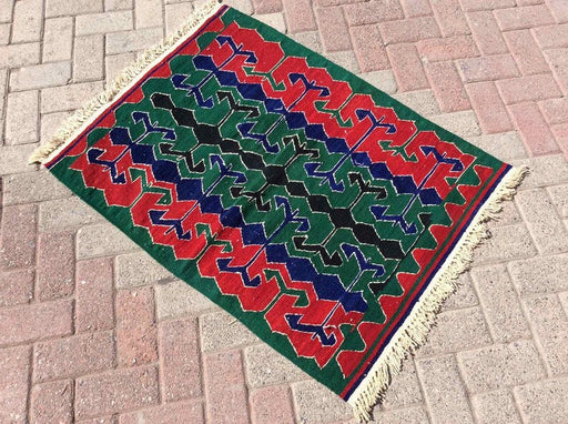Vintage Kilim Rug 110cm x 84cm Green Bathroom Kitchen Decor
