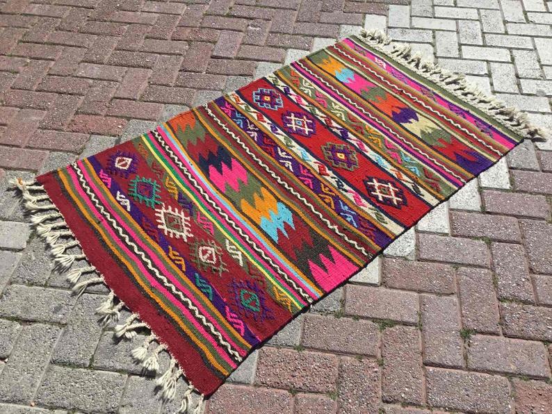 Vintage Kilim Rug 140cm x 88cm From Western Turkey