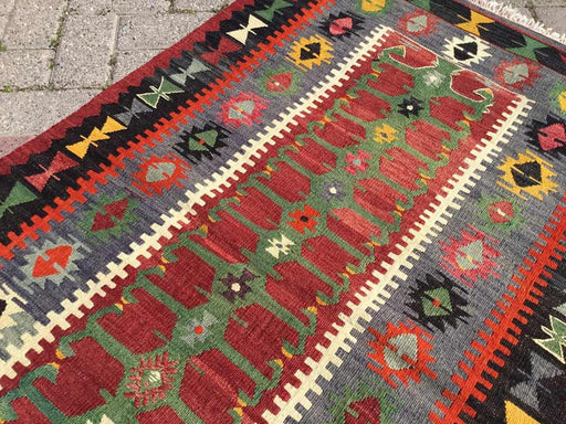 Tappeto Kilim vintage da 144 cm x 99 cm, tessuto a mano dal design unico in Turchia