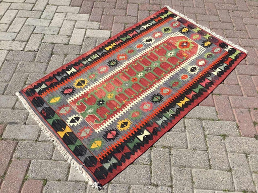 Tappeto Kilim vintage da 144 cm x 99 cm, tessuto a mano dal design unico in Turchia