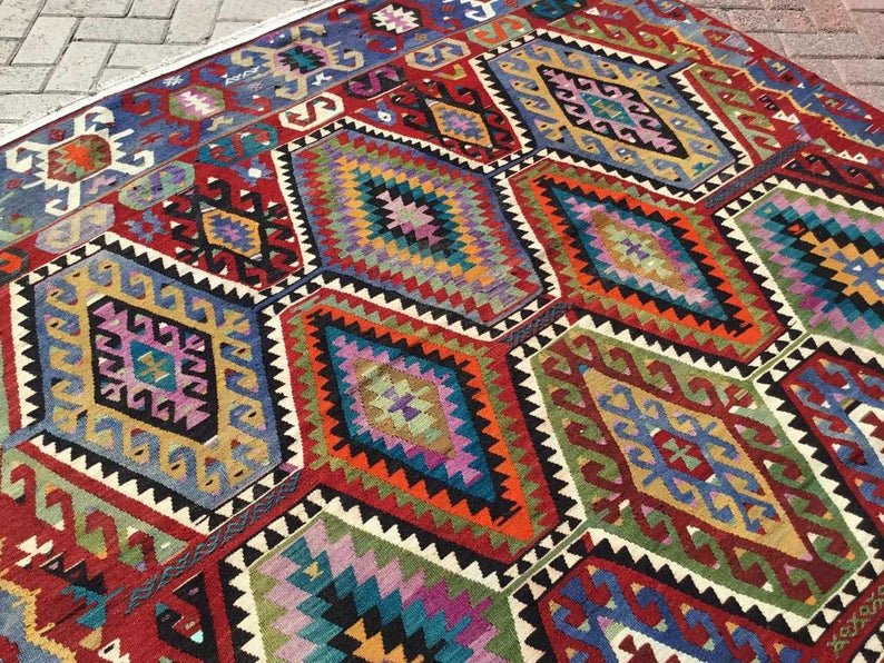 Vintage Kilim -matto 145cm X 76cm käsin kehrätty villapuuvilla