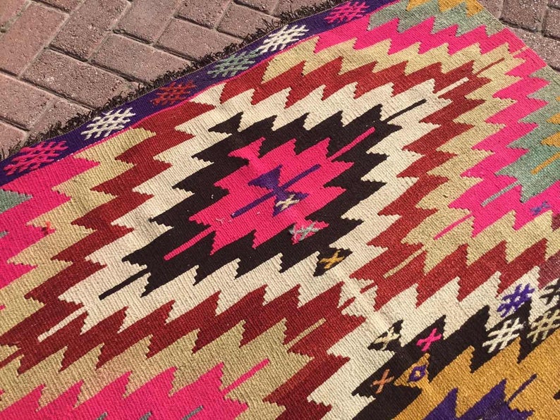 Vintage Kilim Rug 184cm x 136cm From Western Turkey