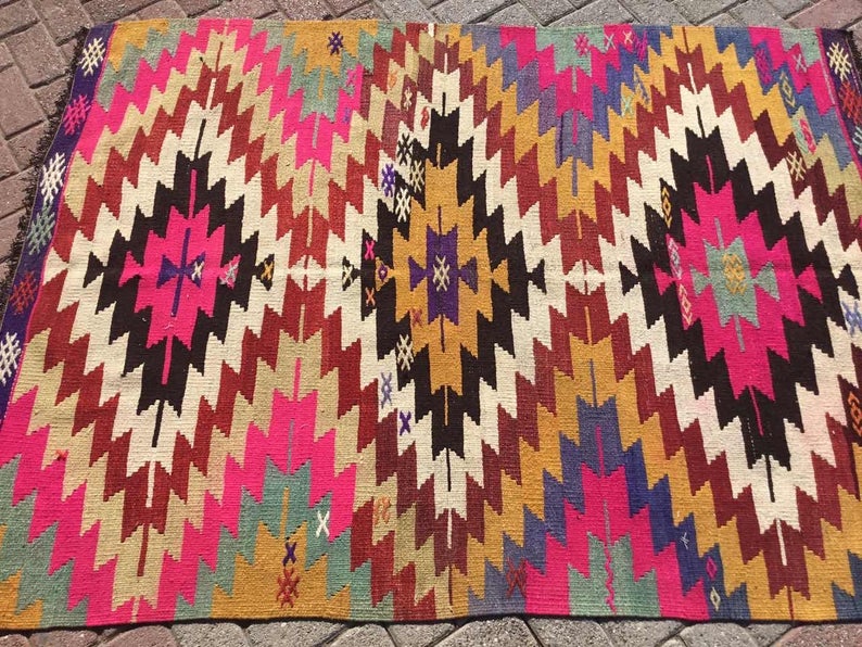 Vintage Kilim Rug 184cm x 136cm From Western Turkey