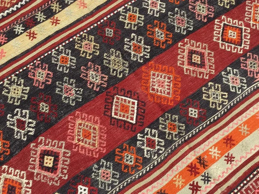 Tappeto Kilim vintage 214 cm x 122 cm in lana di tacchino intrecciata a mano