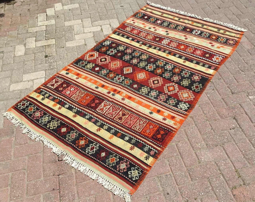 Vintage Kilim Rug 214cm x 122cm Handwoven Wool Turkey