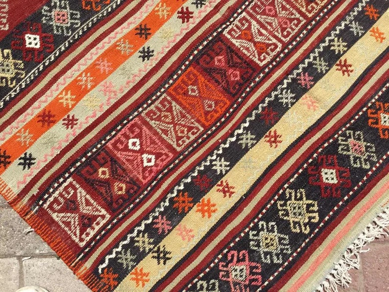 Vintage Kilim Rug 214cm x 122cm Handwoven Wool Turkey