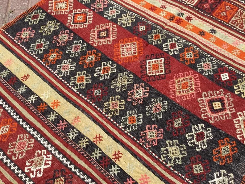 Vintage Kilim Rug 214cm x 122cm Handwoven Wool Turkey