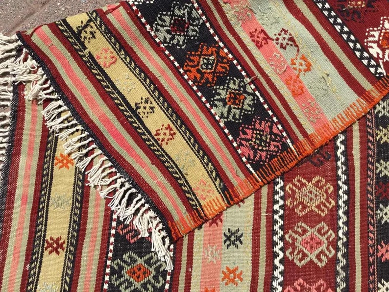 Vintage Kilim Rug 214cm x 122cm Handwoven Wool Turkey