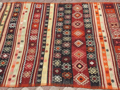 Tappeto Kilim vintage 214 cm x 122 cm in lana di tacchino intrecciata a mano