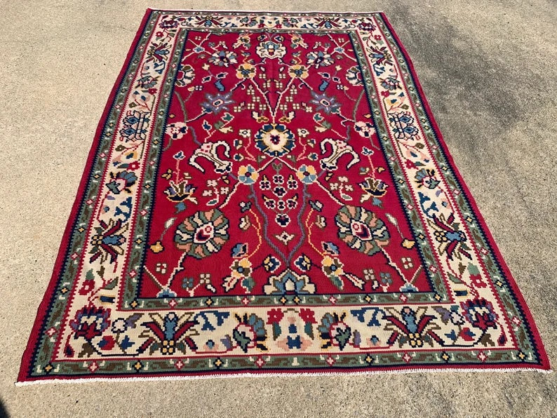 Vintage Kilim Rug 229cm x 155cm Handmade Wool Cotton